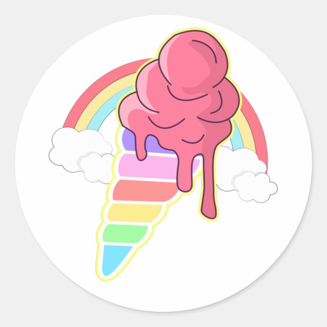 Sticker Rond Crème glacée Unicorne (Devant)