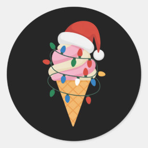 Sticker Rond Crème Glaciaire Festive Avec Lumières De Noël Et P