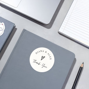 Sticker Rond Crème minimaliste moderne Merci Mariage Cercle