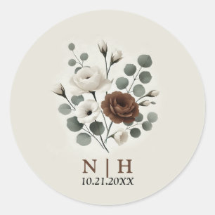 Sticker Rond Crème Mocha blanche Mariage Floral moderne