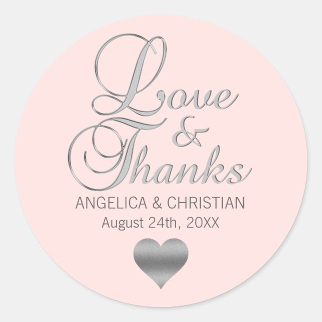 Sticker Rond Crème rose pâle Rose Mariage Amour & Merci (Devant)