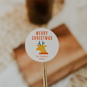 Sticker Rond Crème rouge vintage Reindeer Head Christmas Retro