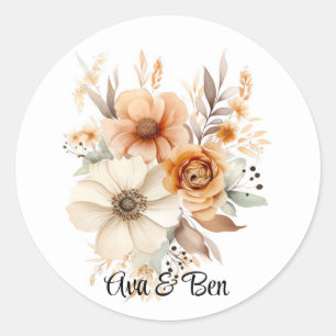 Sticker Rond Crème rustique en terre cuite Aquarelle Mariage fl