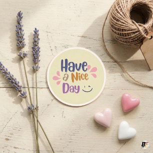 Sticker Rond Crème Simple Vintage "Passez Une Bonne Journée"