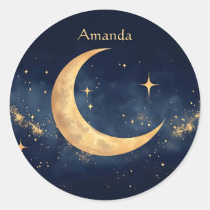 Sticker Rond Crescent Lune personnalisée et Stars Ciel nocturne