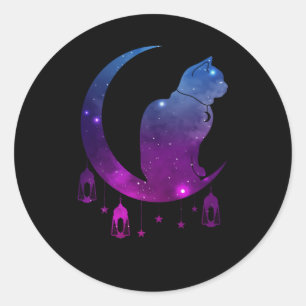 Sticker Rond Crescent Moon Chat Mystique Pastel Goth Spirituel