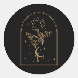 Sticker Rond Crescent Moon Rose Occult Witchcraft Wicca
