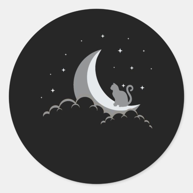 Sticker Rond Crescent Moon Spirituel Chat Gothique Pastel Wicca (Devant)