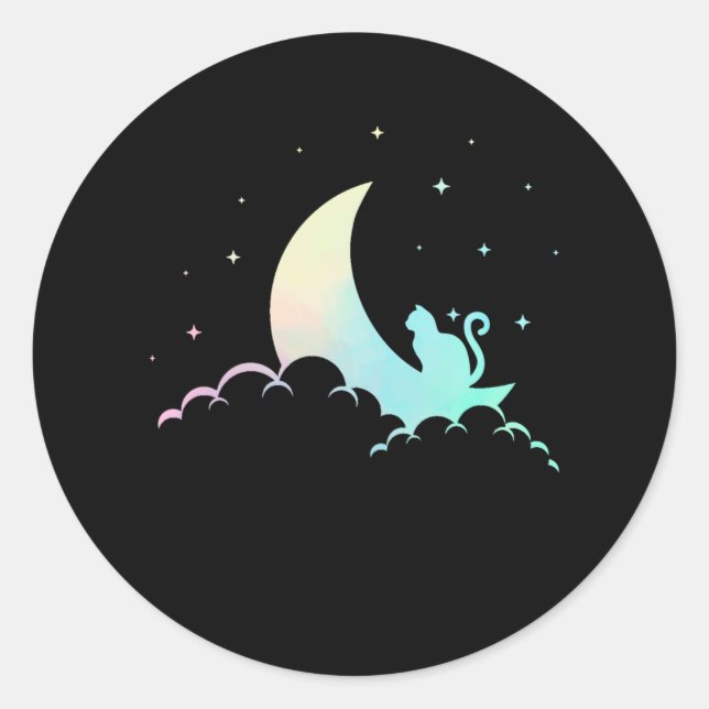 Sticker Rond Crescent Moon Wicca Mysque Chat Pastel Goth (Devant)