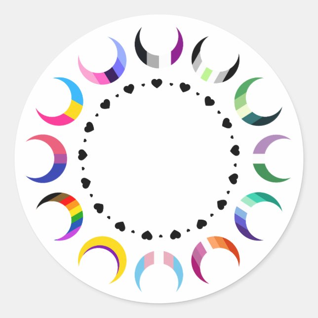 Sticker Rond Crescent Pride Lunes et Bague Coeur (Devant)