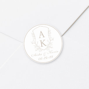 Sticker Rond Crest Monogram Pale Taupe Mariage
