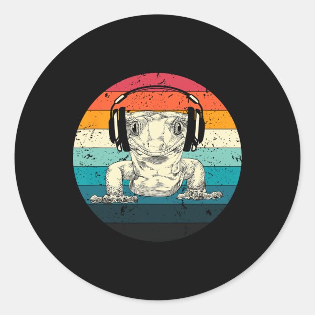 Sticker Rond Crested Gecko Jouer Jeu Vidéo Joueurs Drôle (Devant)
