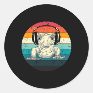 Sticker Rond Crested Gecko Jouer Jeu Vidéo Joueurs Drôle