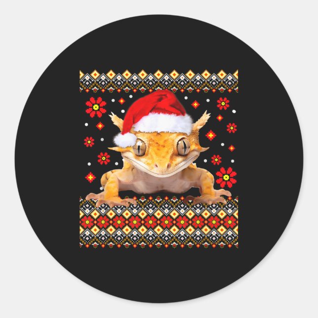 Sticker Rond Crested Gecko Ugly Christmas Sweater  (Devant)