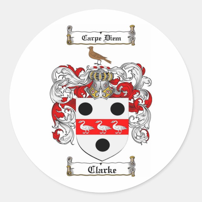 STICKER ROND CRÊTE DE FAMILLE CLARKE - MANTEAU D'ARMES CLARKE (Devant)