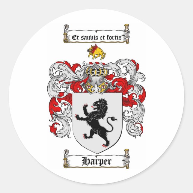 STICKER ROND CRÊTE FAMILIALE HARPER - MANTEAU D'ARMES HARPER (Devant)