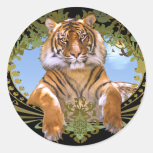 Sticker Rond Crête féroce de tigre mise en danger