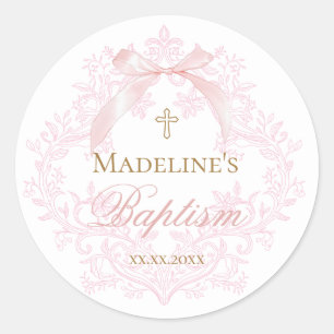 Sticker Rond crête rose aquarelle Baptême