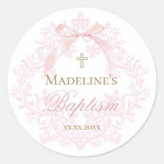 Sticker Rond crête rose aquarelle | Baptême