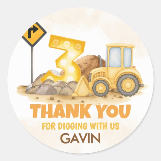 Sticker Rond Creusement de la construction Camion 3ème fête d'a (Devant)