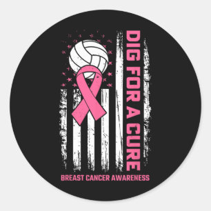 Sticker Rond Creuser Pour Cure Rose Ruban Volleyball Cancer Du 
