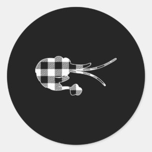 Sticker Rond Crevettes Plaid Buffalo Noir Et Blanc Joyeux Noël