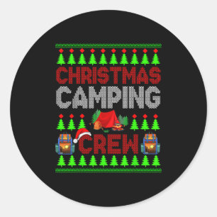 Sticker Rond Crew Camping de Noël Chandail Père Noël Camper Cam