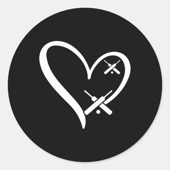 Sticker Rond Cricket Heart Cricketing Cricket Player Cricket He (Devant)