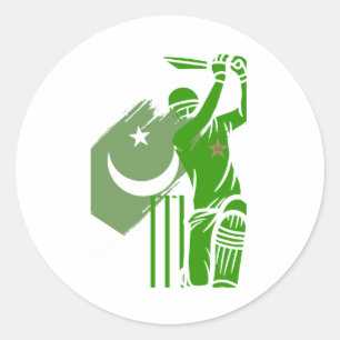 Sticker Rond cricket pakistan saigner vert