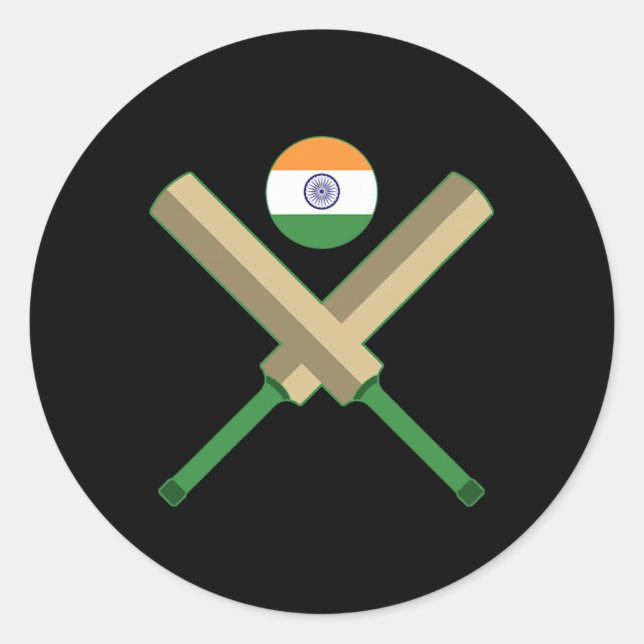 Sticker Rond Cricket T Cricket Ll Drapeau Indien Inde Cricket  (Devant)