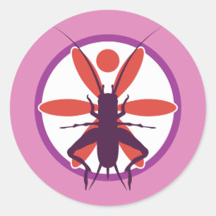 Sticker Rond Cricket violet et cercle de fleurs rouges