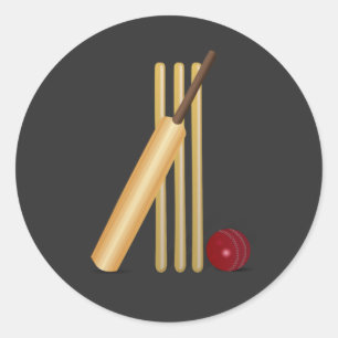 Sticker Rond Cricket - Wicket, chauve-souris et balle