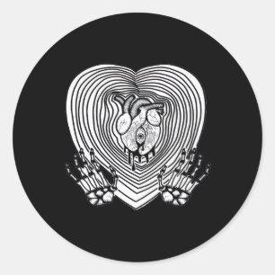 Sticker Rond Crier Coeur classique - Squelette Mains Coeur