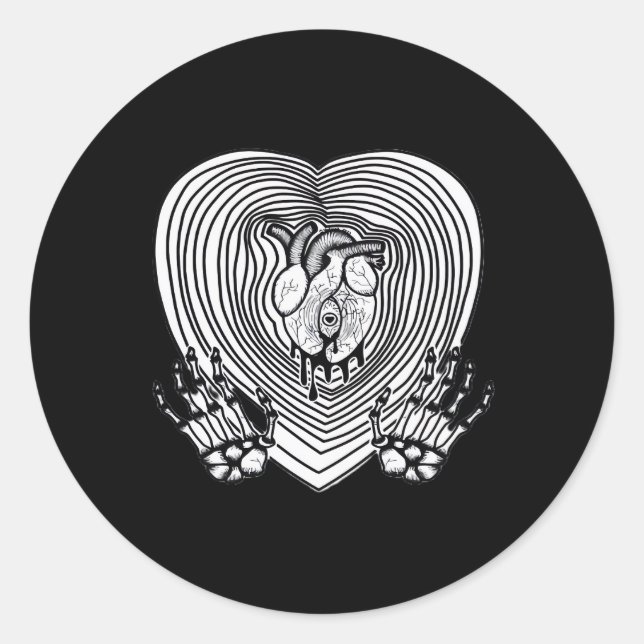Sticker Rond Crier Coeur classique - Squelette Mains Coeur (Devant)