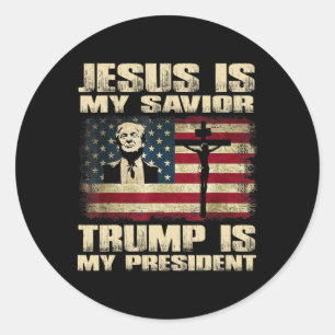 Sticker Rond Criminel Condamné Jésus Est Mon Sauveur Trump Est