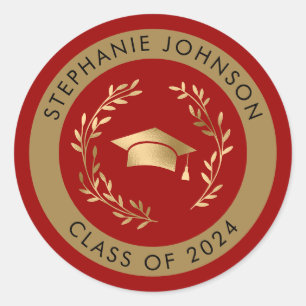 Sticker Rond Crimson and Gold Class of 2024 Graduation