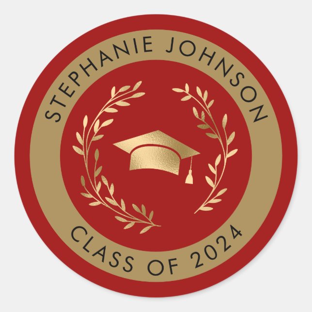 Sticker Rond Crimson and Gold Class of 2024 Graduation (Devant)