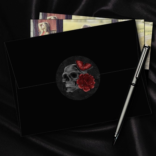 Sticker Rond Crimson magique Zodiac | Rose de crâne gothique ro (Créateur téléchargé)