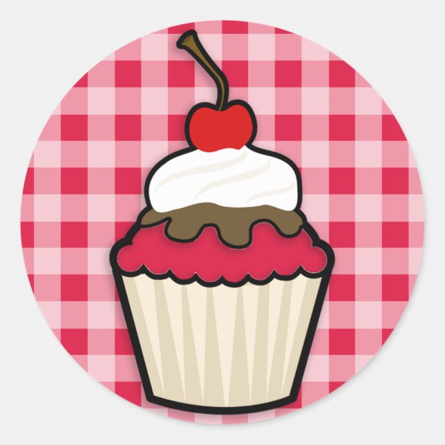 Sticker Rond Crimson Red Cupcake (Devant)