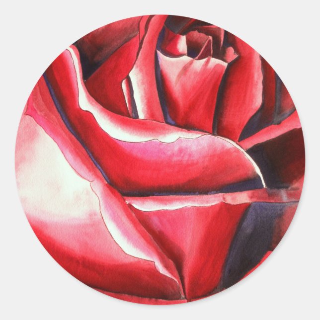 Sticker Rond Crimson Red Rose Original watercolor art (Devant)