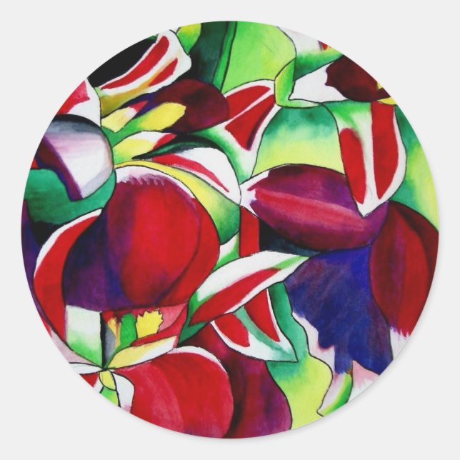 Sticker Rond Crimson tropical Singapour Orchidées fleuris (Devant)