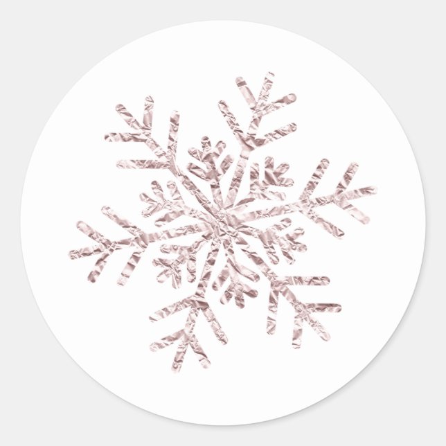 Sticker Rond Crinkle rose hiver Wonderland Snowflake élégant (Devant)