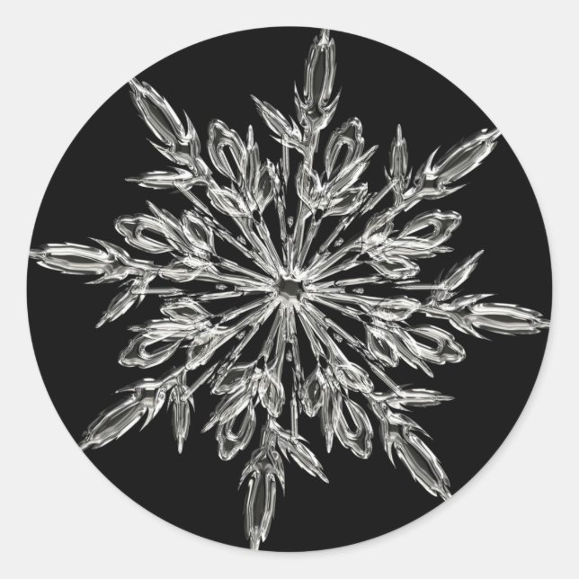 Sticker Rond Cristal de glace unique sur fond noir (Devant)