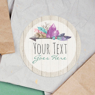 Sticker Rond Cristaux bohémiens rustiques & Arrow Aquarelle Boi