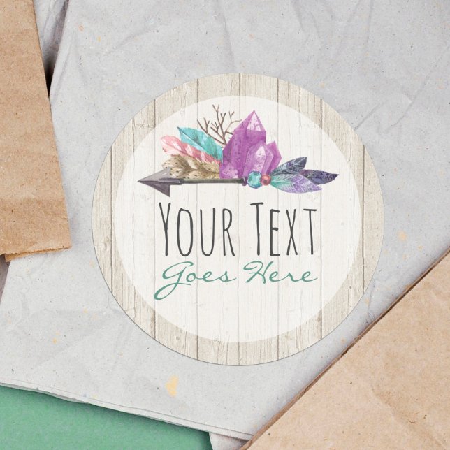 Sticker Rond Cristaux bohémiens rustiques & Arrow Aquarelle Boi (Créateur téléchargé)