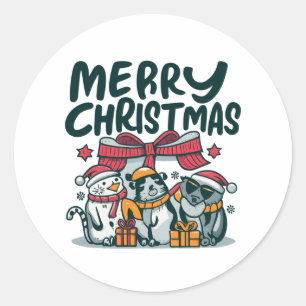 Sticker Rond Critère de trio confortable Noël Cheer & Cadeaux