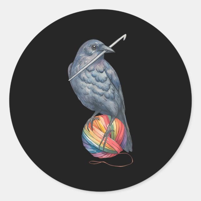 Sticker Rond Crochet Crow Yam Crocheter Tricot Crocheting Love (Devant)