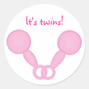 Sticker Rond Crochets de bébé rose, baby shower annonce autocol