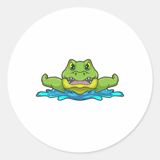 Sticker Rond Crocodile à nager dans l'eau (Devant)