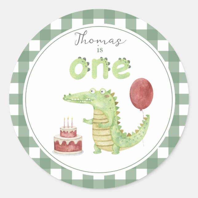Sticker Rond Crocodile aquarelle 1er anniversaire (Devant)